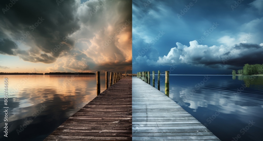 Fototapeta premium Dramatic weather and serene lake landscape