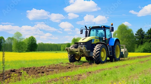 A farmer s journey begins as the tractor sows hope in the fertile spring soil.