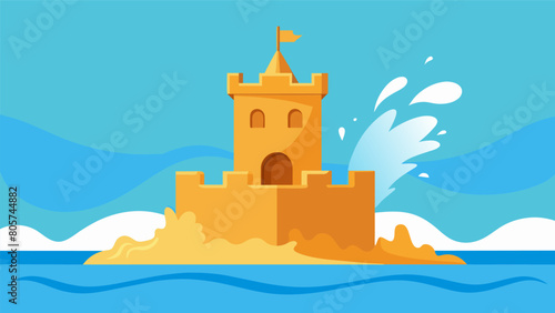 A sculpture of a sandcastle being washed away by the tide capturing the transient nature of our existence.. Vector illustration