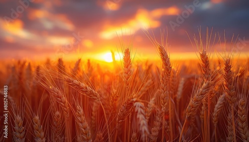A golden wheat field stretches as far as the eye can see  the stalks swaying gently in the breeze