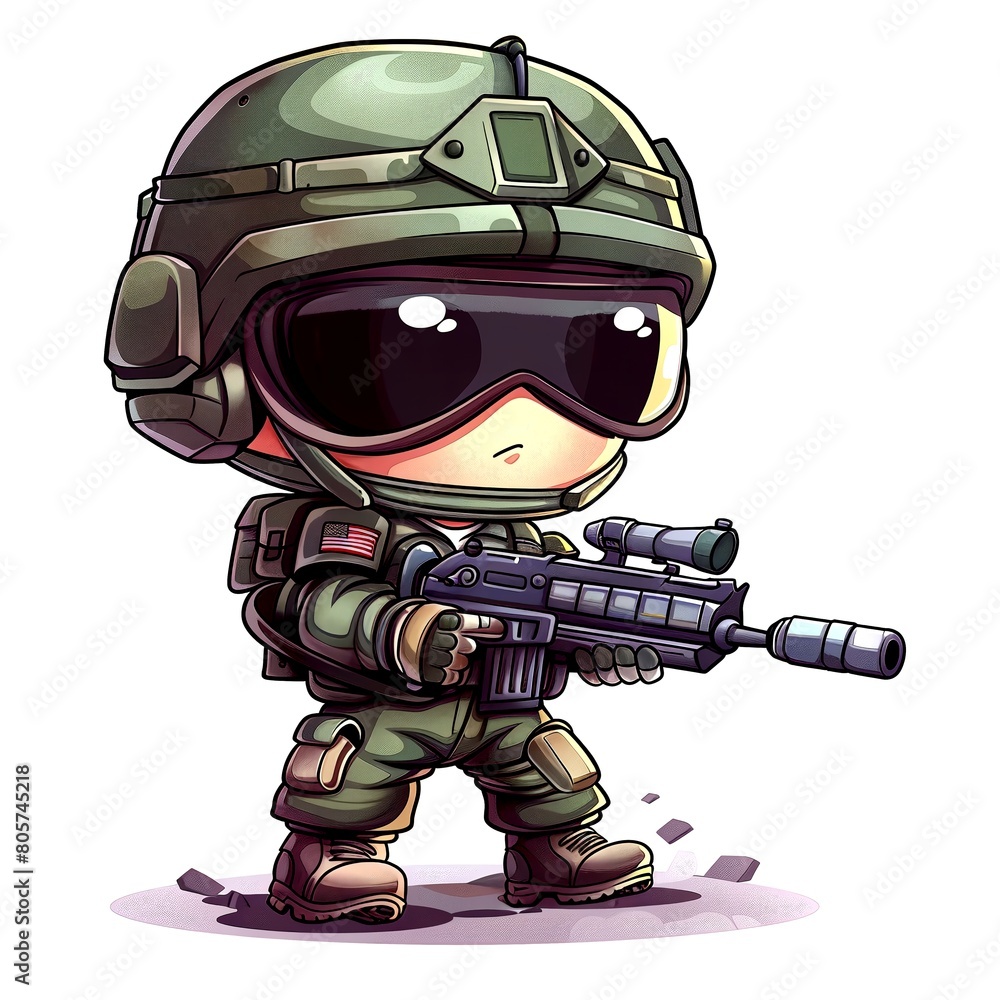 Little cartoon soldier. Tactical soldier. Sticker Clipart. AI generated ...
