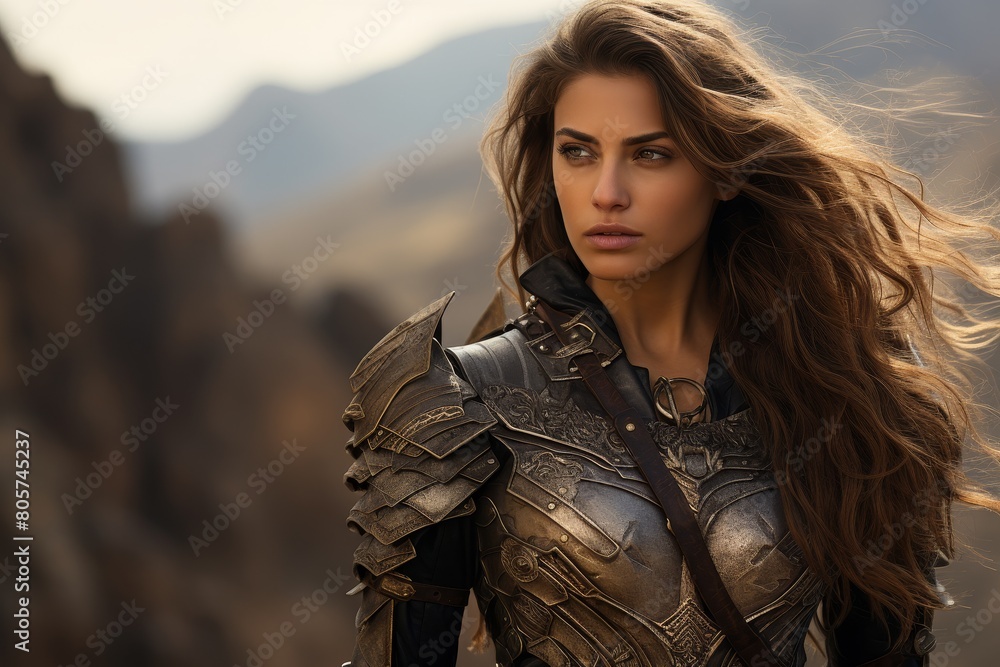 Fierce female warrior in fantasy armor Fierce female warrior in fantasy armor