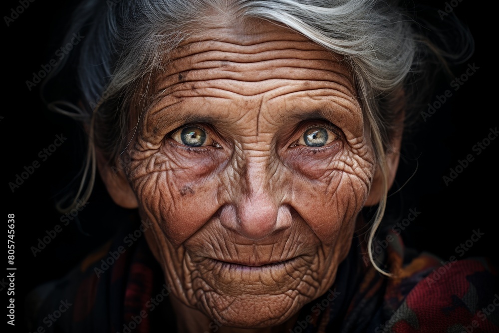 Weathered face of an elderly person with piercing eyes Weathered face of an elderly person with piercing eyes