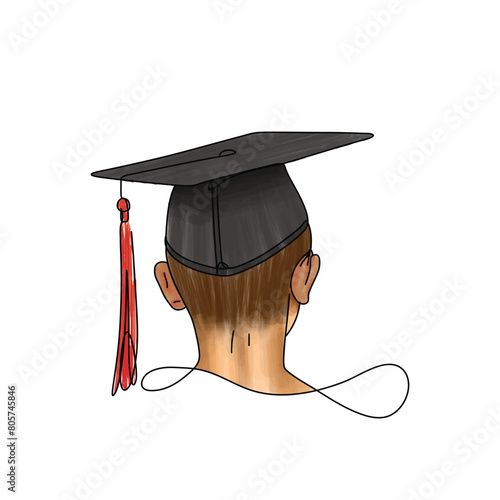 Illustration of boy in graduate hat, graduation hat with tassel