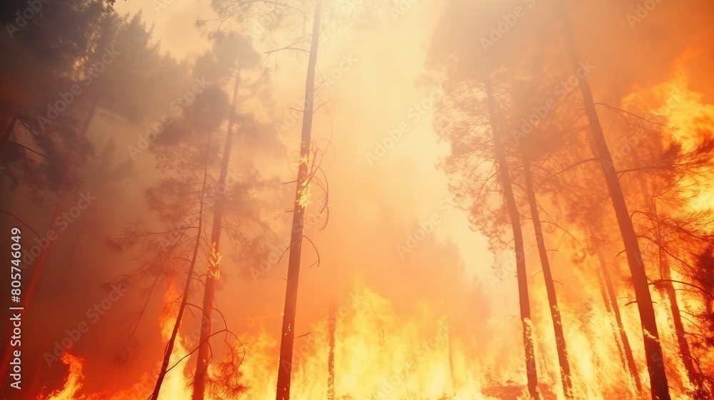 A mesmerizing yet alarming sight of a forest fire at its peak, showcasing the raw power and destructive force of nature. A mesmerizing yet alarming sight of a forest fire at its peak, showcasing the raw power and destructive force of nature.