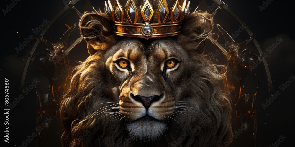 Majestic lion with golden crown Majestic lion with golden crown