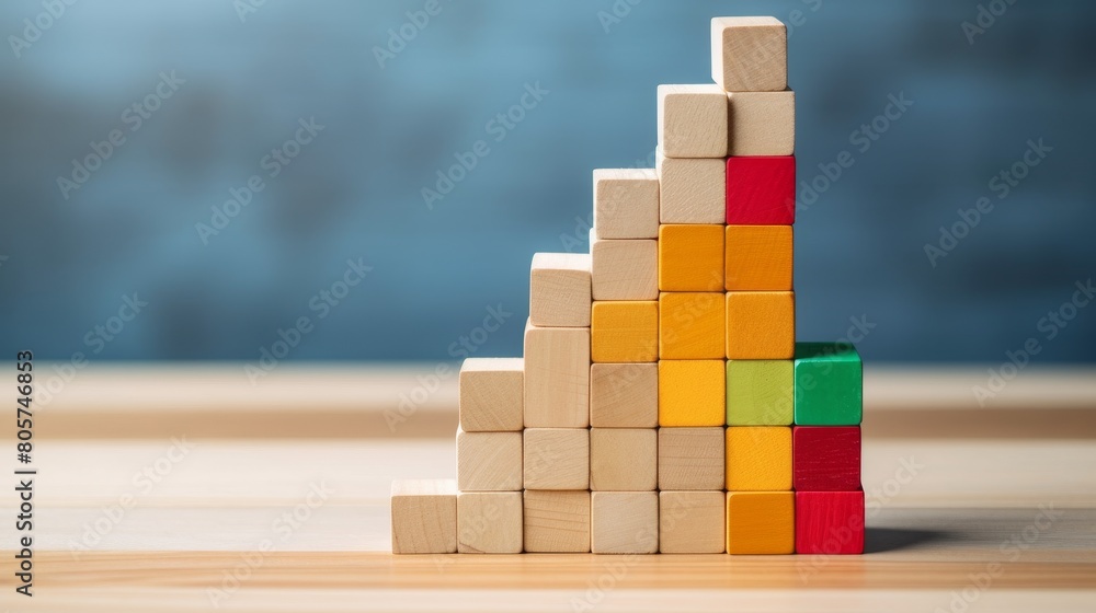 Colorful wooden blocks stacked in a pyramid shape Colorful wooden blocks stacked in a pyramid shape