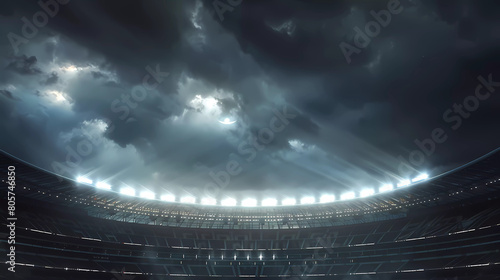 3d rendered football stadium at night with circle lightning shine to the ground.Olympic 2024 Euro 2024 competition background.