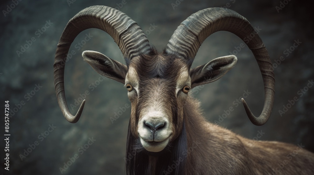 Close-up portrait of a majestic mountain goat