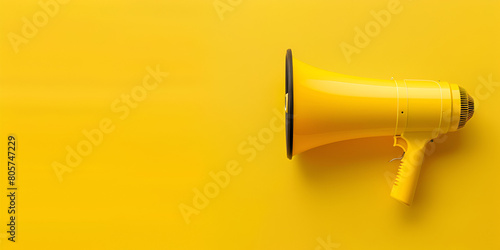 yellow Megaphone on yellow background for business news important announcement warning Advertising Blank Banner  photo