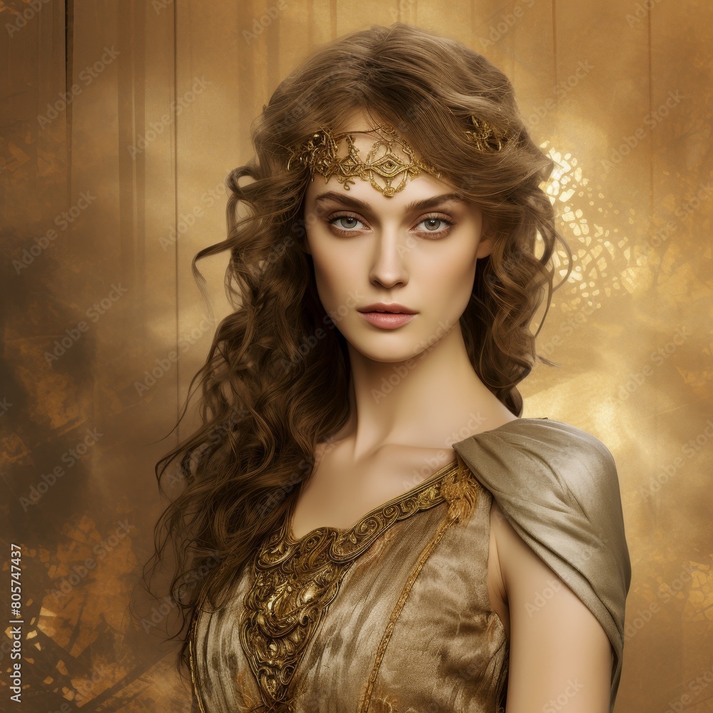 Fototapeta premium Elegant woman in golden dress and crown