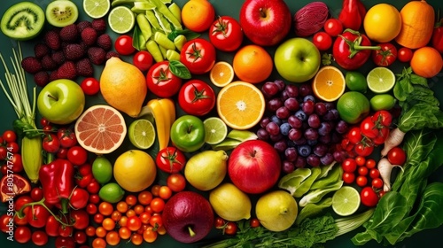 Assortment of fresh and colorful fruits and vegetables