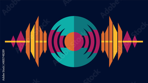 Bold geometric shapes are formed by the waveform evoking images of grooves into a record and the vibrations of sound they create. Vector illustration