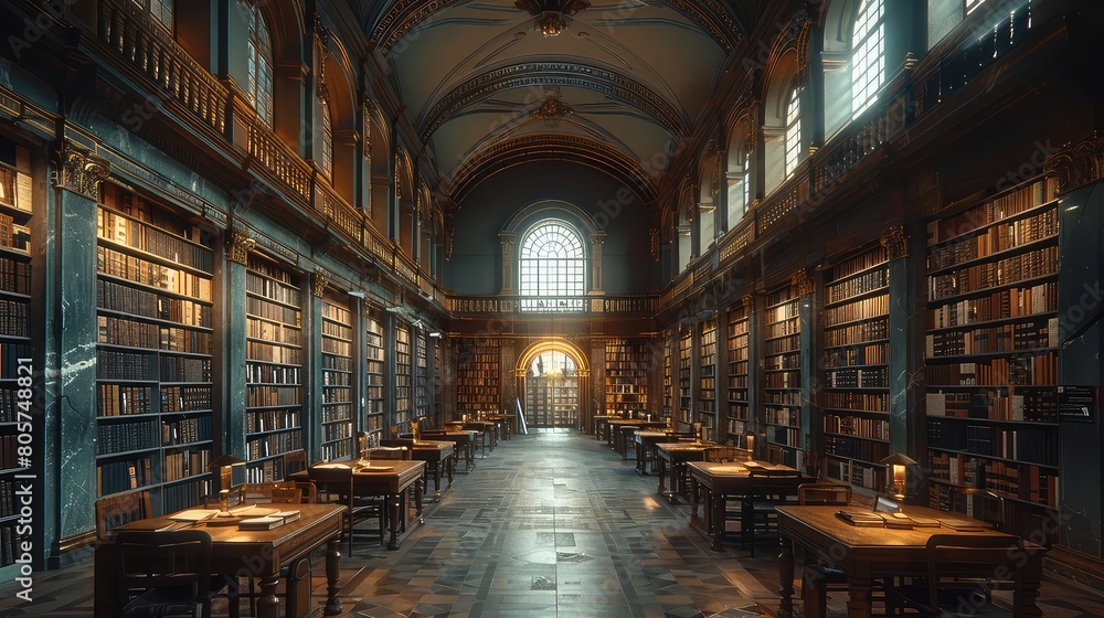 Fototapeta premium The library is a place of learning, where the curious can explore the vastness of human knowledge