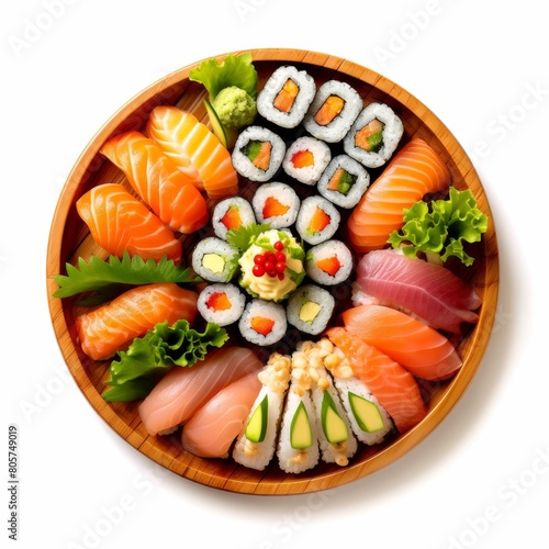 Delicious sushi platter with various types of sushi and sashimi