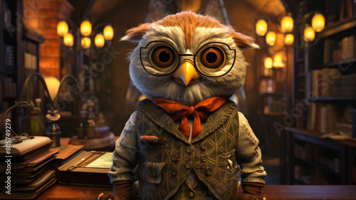 Envision a debonair owl in a tweed vest