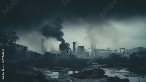 Industrial Smokescreen: A powerful depiction of factory smoke obscuring the sun, representing the concealment of the true cost of industrialization