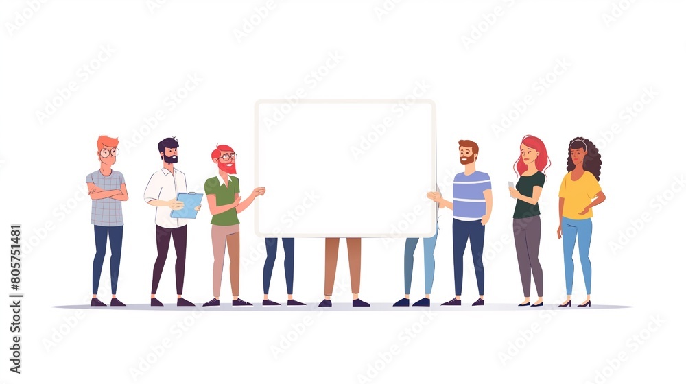 professional men and women brainstorming with a white board behind them flat simple vector illustration style bright colors white background professional men and women brainstorming with a white board behind them flat simple vector illustration style bright colors white background