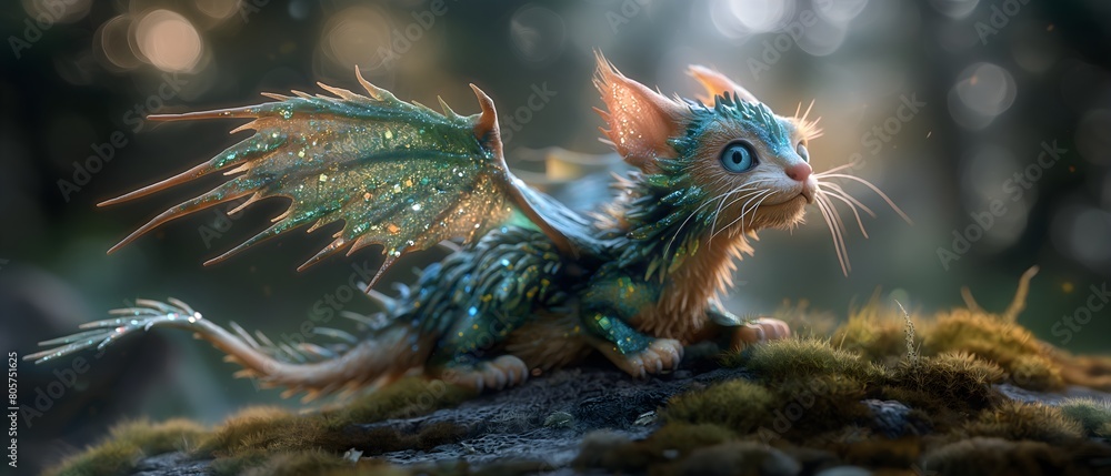 Obraz premium Fairytale Dragon In A Magical Forest. Illustration On The Theme Of Fairy Tales And Magic, Fantasy And Cartoons. Generative AI 