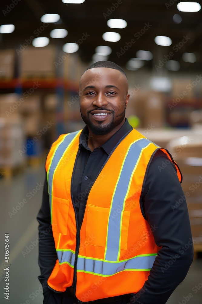 The warehouse worker stands confidently, a beacon of reliability in the dynamic warehouse setting. The warehouse worker stands confidently, a beacon of reliability in the dynamic warehouse setting.