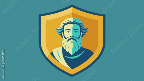 A shield adorned with the image of a stoic philosopher reminding the bearer to seek wisdom and practice selfdiscipline.. Vector illustration