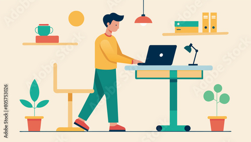 A standing desk option for employees promoting better posture and circulation throughout the workday.. Vector illustration