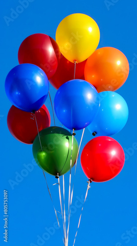 A bunch of colorful balloons are floating in the sky