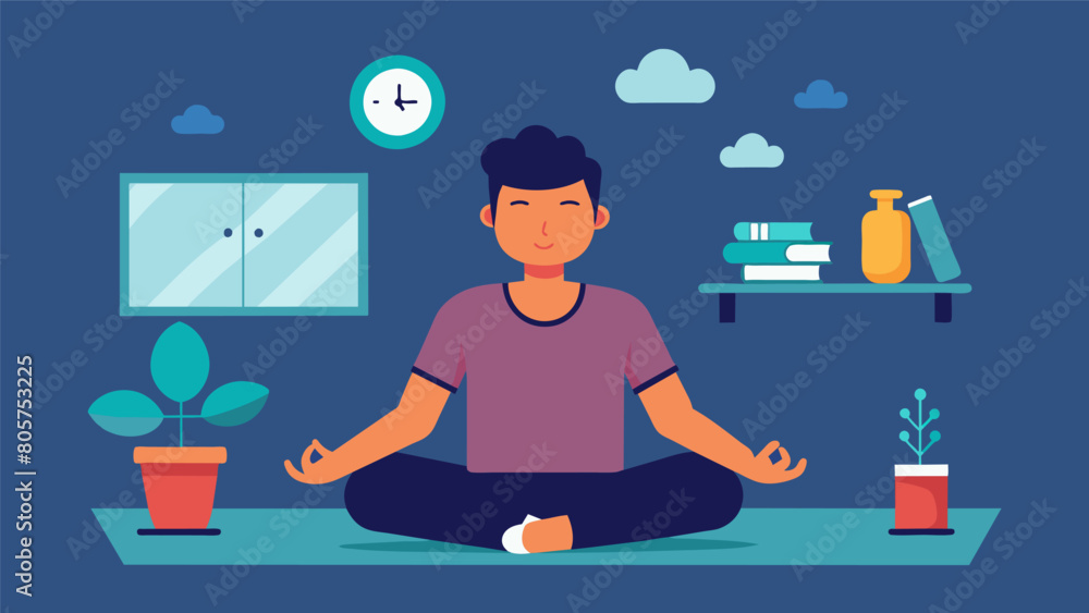 A person sitting in a quiet room using progressive muscle relaxation by tensing and then relaxing each muscle group in their body..