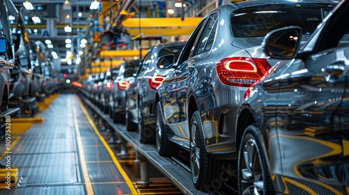 Wallpaper Mural Car production line with cars in different stages of the innovative manufacturing process in a modern car factory Torontodigital.ca