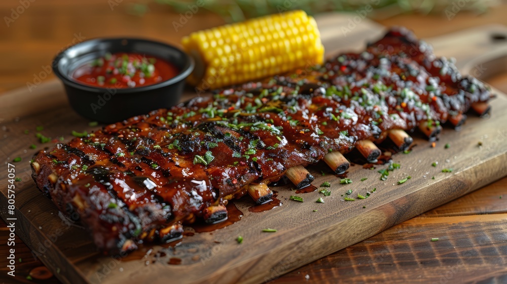 BBQ ribs platter with corn on the cob, messy and delicious. BBQ ribs platter with corn on the cob, messy and delicious.