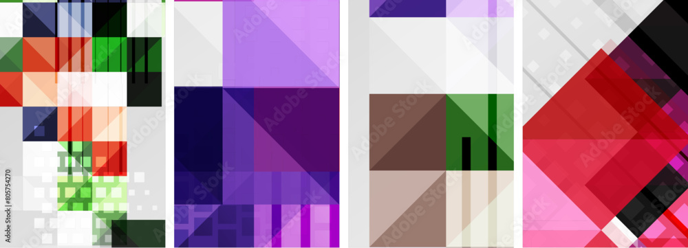 A collage featuring four different colored squares in shades of purple, violet, pink, and magenta on a white background, creating a striking pattern of shapes A collage featuring four different colored squares in shades of purple, violet, pink, and magenta on a white background, creating a striking pattern of shapes