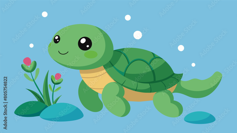Obraz premium A plush turtle toy for turtles releasing the subtle scent of aquatic plants to create a familiar and calming play atmosphere for aquatic pets.. Vector illustration