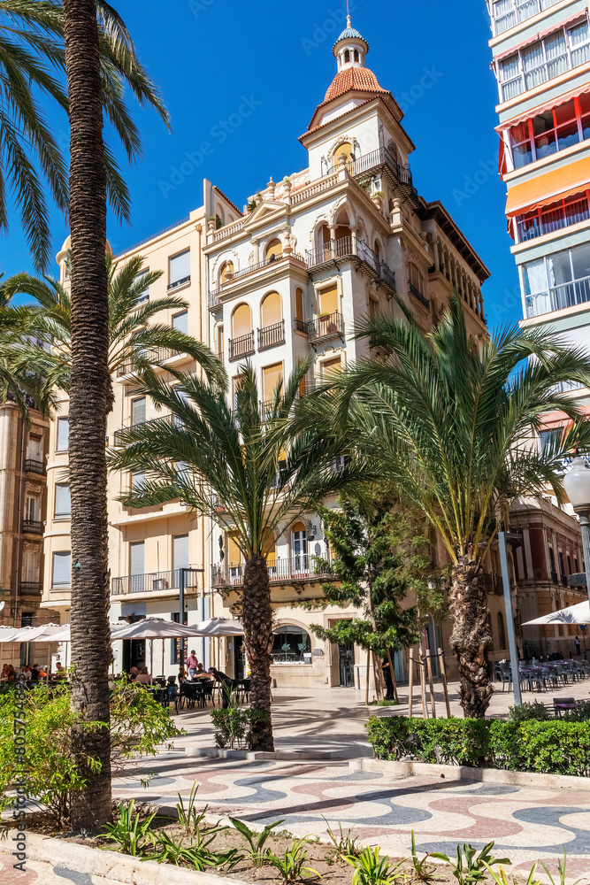 Spanish architecture and palm trees on the Esplanade, Alicante, Spain