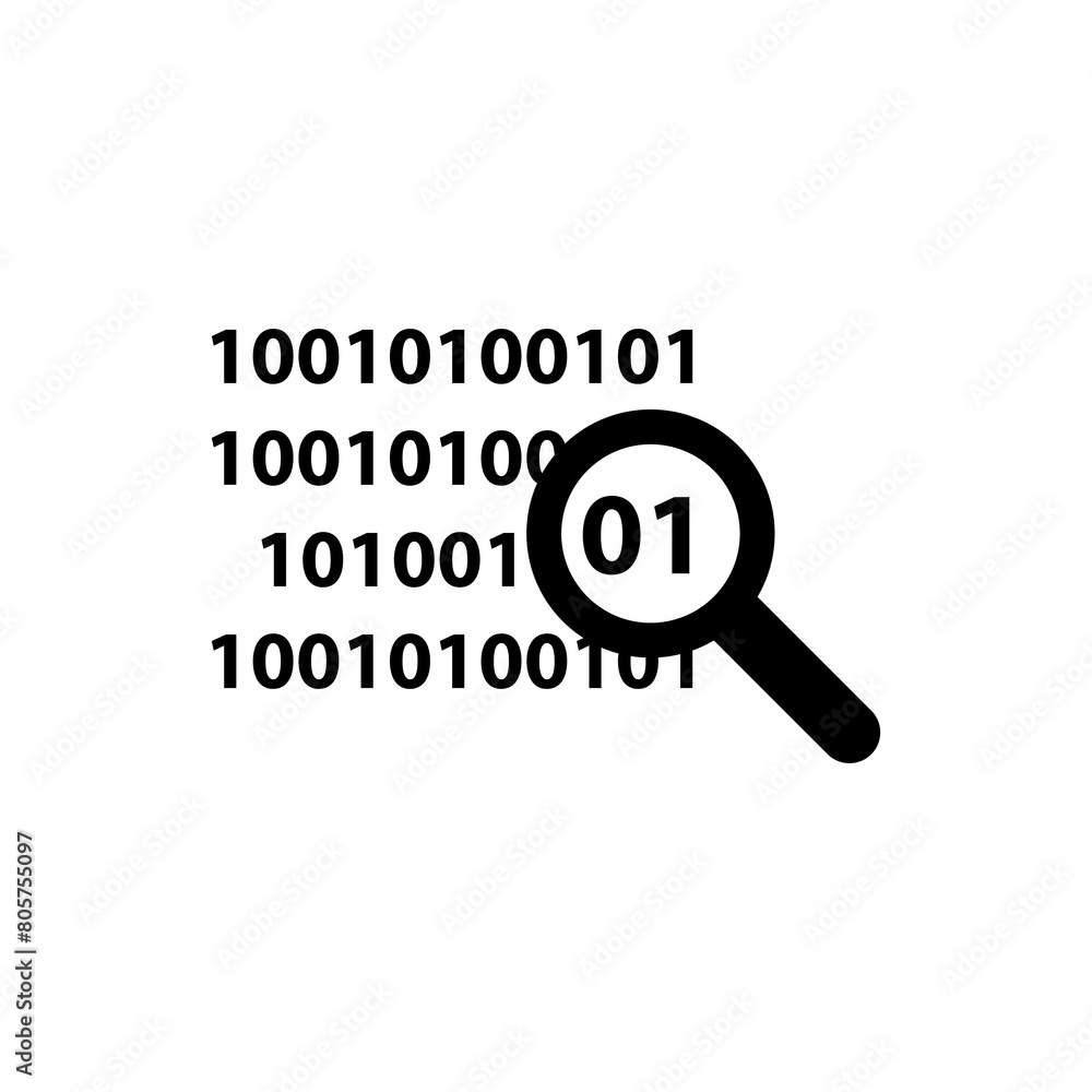 digital code under magnifying glass icon.vector flat simple illustration on white background..eps digital code under magnifying glass icon.vector flat simple illustration on white background..eps