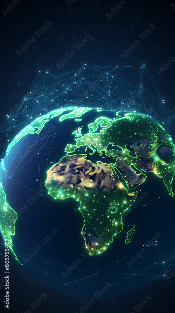Fototapeta premium Digital map, glowing connections between cities around the world