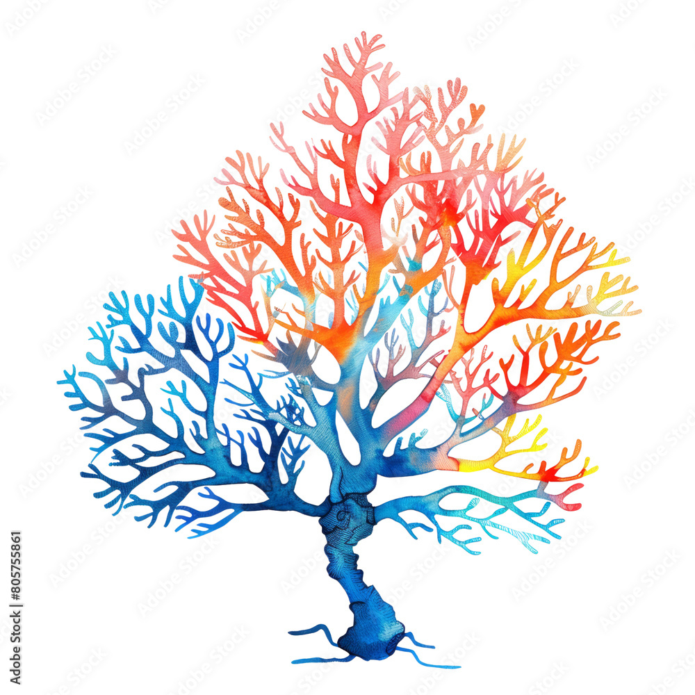 Sea fan ,illustration watercolor isolate on white background flat design, Sea fan ,illustration watercolor isolate on white background flat design,