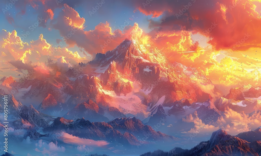 Naklejka premium A beautiful landscape of a mountain range at sunset