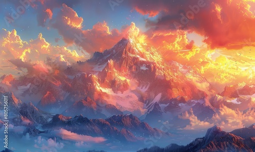 A beautiful landscape of a mountain range at sunset