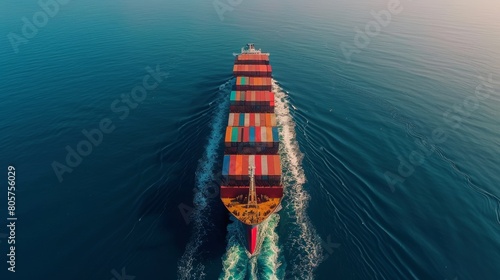Aerial View of a Fully Laden Cargo Ship at Sea