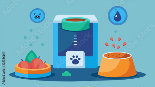 A temperaturecontrolled feeding station that keeps wet food fresh and prevents it from spoiling using advanced technology to maintain optimal food. Vector illustration