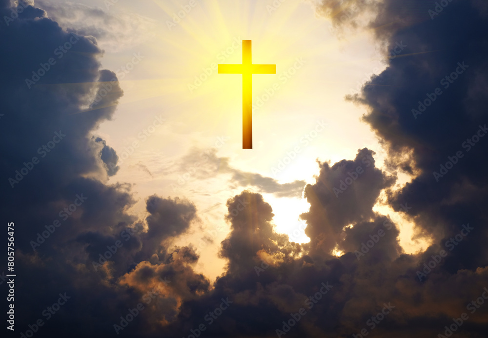 Cross of Jesus Christ in the sky with clouds and sun rays. Cross of Jesus Christ in the sky with clouds and sun rays.