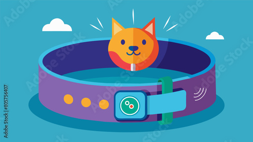 A smart collar that monitors pets body temperature and alerts owners if their pet appears to be overheating while outside.. Vector illustration