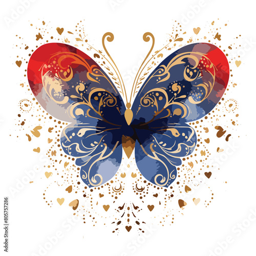 Watercolor love shape by butterfly illustration vector artwork on white background