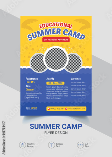Educational summer camp flyer design template for school kids
