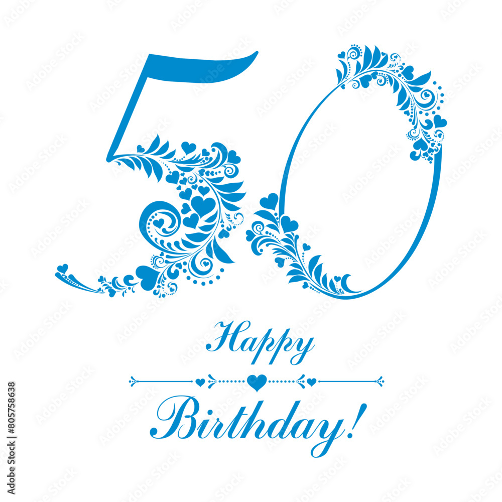 Obraz premium Happy birthday card. Celebration background with number fifty and place for your text. Vector illustration 