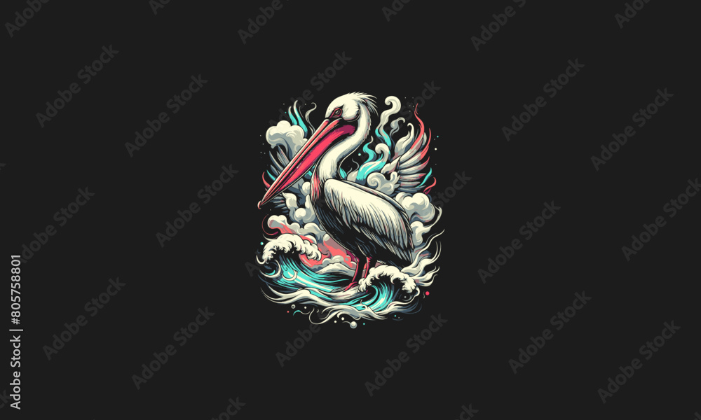 pelican on cloud vector illustration artwork design