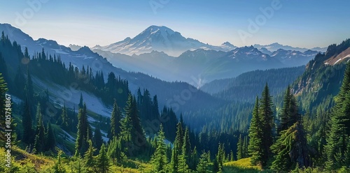 Mount Rainier towers high above the surrounding mountains, sitting at an elevation of 14,411 feet.  photo