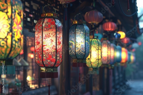 Colorful oriental lanterns photo