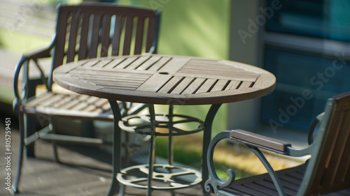 Wooden chairs and table in break area