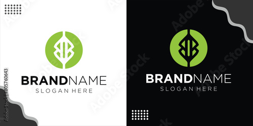 letter BB abstract leaf with lines minimalist graphic logo design, design inspiration, vector